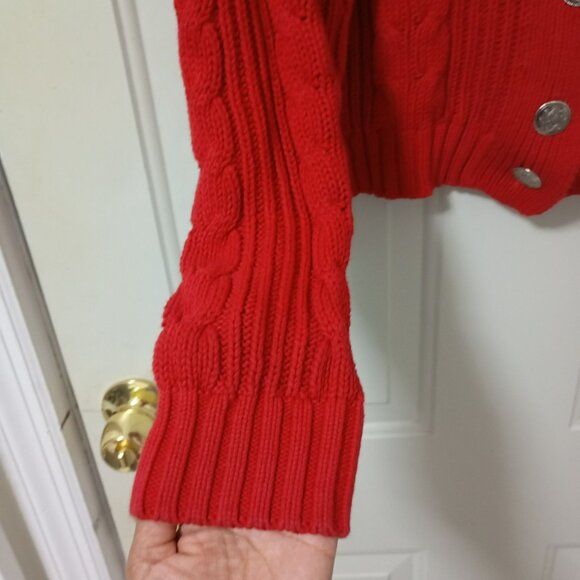 Liz Sport Womens Red Cable Knit Cardigan Sweater Size S - Picture 5 of 9